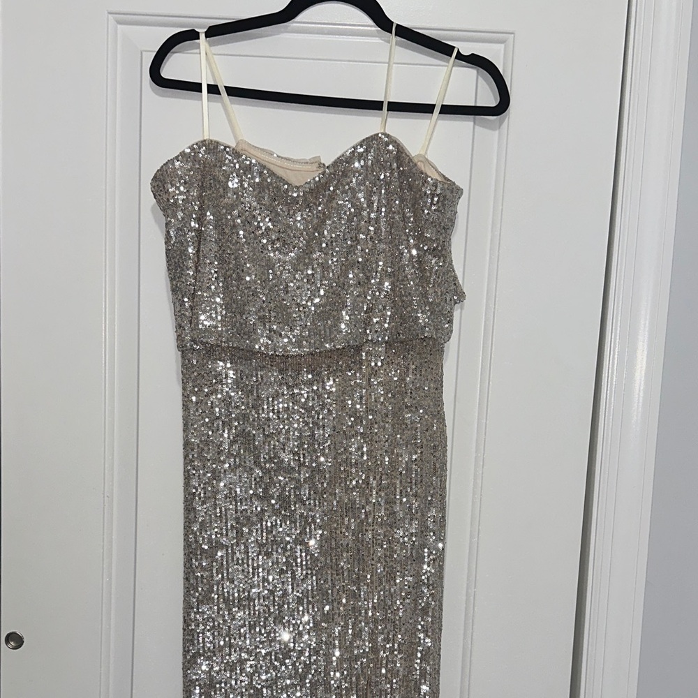 Silver Sequin Strapless Dress